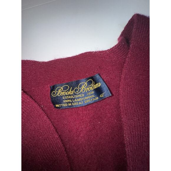 Vintage Brooks Brothers Women’s Lambswool Cardigan Burgundy Large Preppy Made GB - Picture 4 of 4